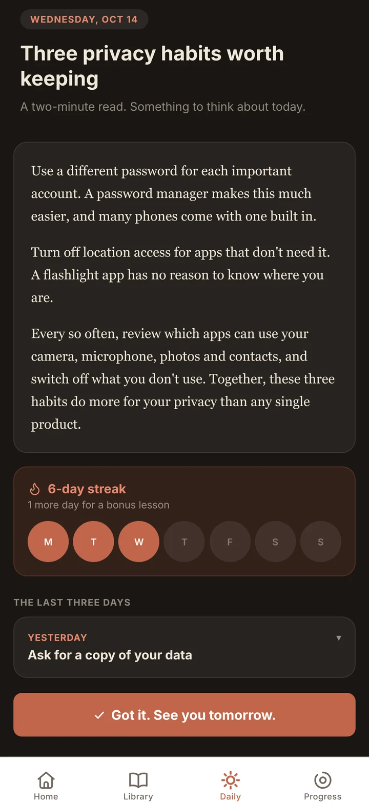 The Plainly Daily Moment screen