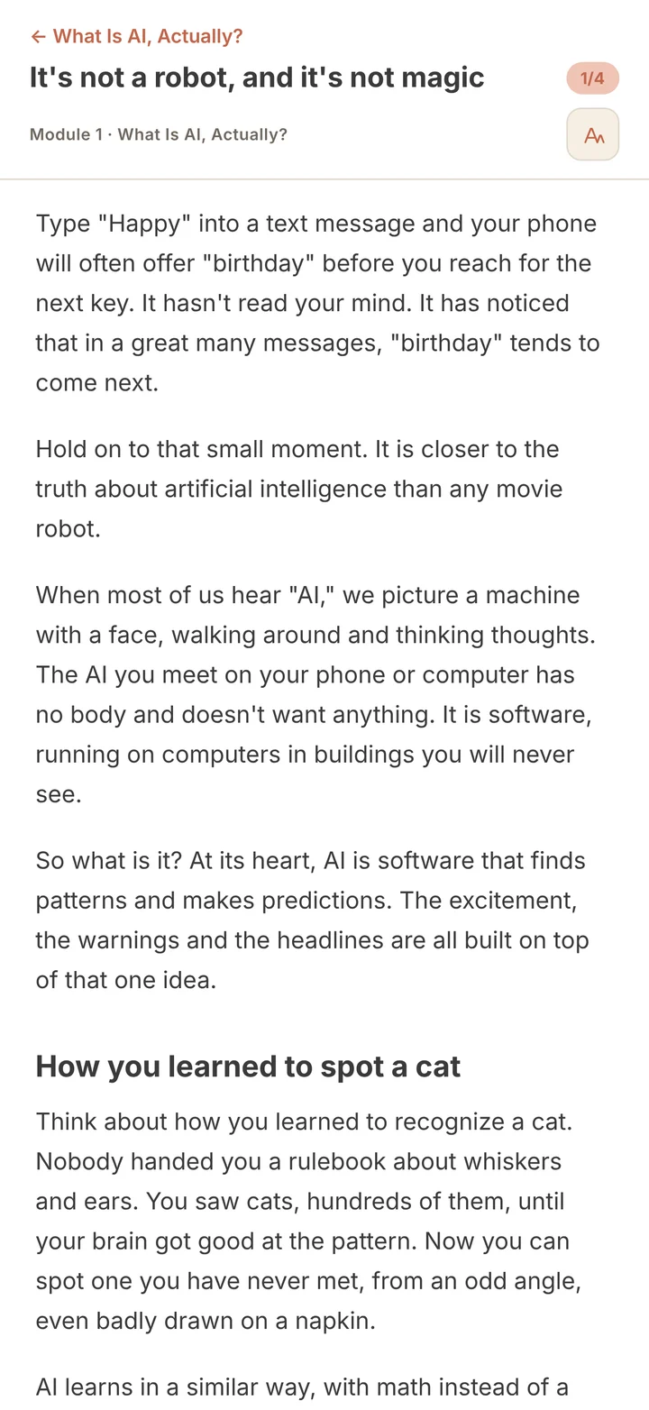 A Plainly lesson, showing the reading layout