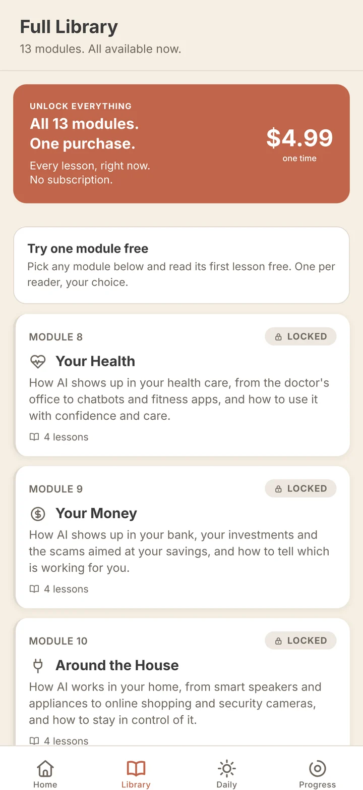 The Plainly Library, showing the 13 paid modules